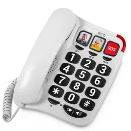SPC Confort Numbers 2 Teléfono Fijo para Mayores, Teclas y Números Gigantes, Volumen Alto 93.3dB, Manos Libres, Compatible Audífonos, Luz de Llamada, Blanco, 3295B